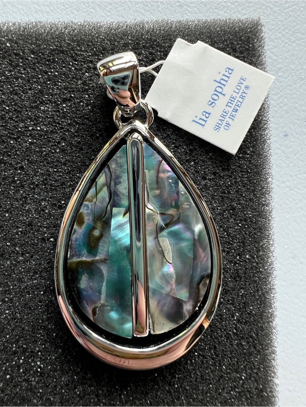 Lia Sophia Teardrop Abalone Pendant in Iridescent Blue-Green NWT